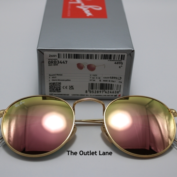Model Display RayBan Round Metal Pink Mirror RB3447 Reflective - Picture 6 of 16